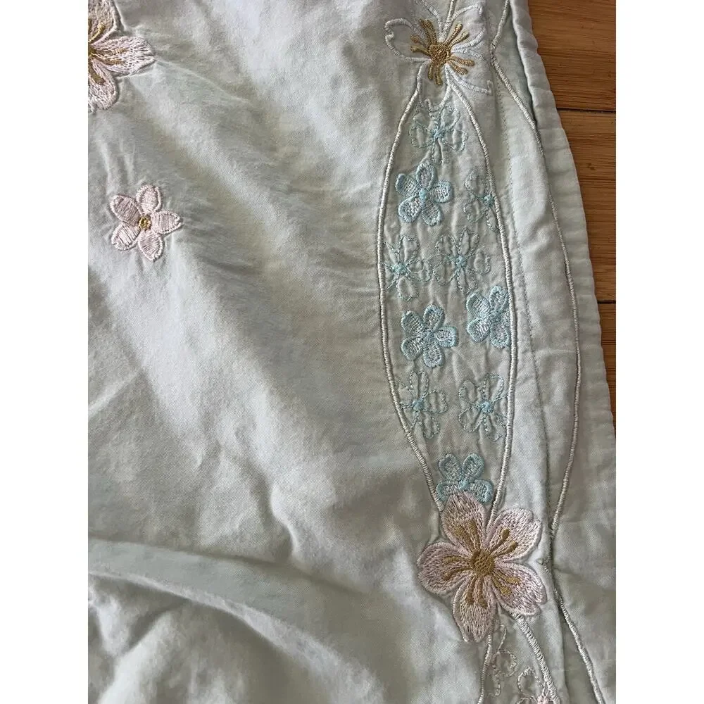 Vintage Floral Embroidered Flowers Butterfly Cotton Full Duvet Cover Scallop Edg
